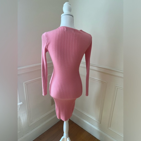 Pink Bodycon Knit Wrap Midi Sweater Dress - Picture 4 of 5